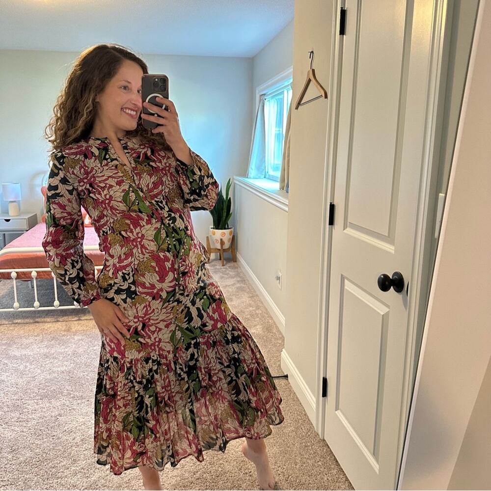 Tuckernuck Olivia James The Label Navy Pink Floral Cotton Maxi Dress XS - Picture 5 of 13
